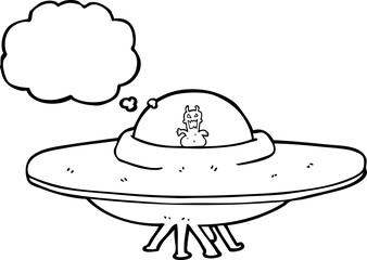 freehand drawn thought bubble cartoon UFO