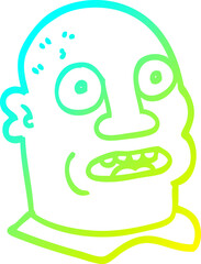 cold gradient line drawing of a cartoon mans head