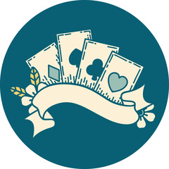 iconic tattoo style image of cards and banner