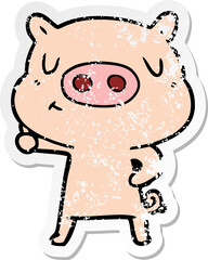 distressed sticker of a cartoon content pig