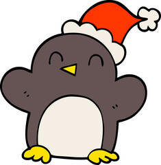 cartoon doodle penguin wearing christmas hat