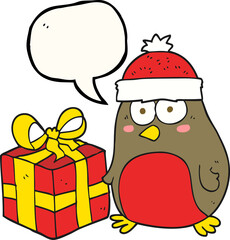 freehand drawn speech bubble cartoon christmas robin