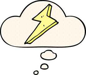 cartoon lightning with thought bubble in comic book style