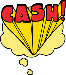 cartoon word cash with thought bubble