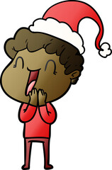 hand drawn gradient cartoon of a happy man wearing santa hat