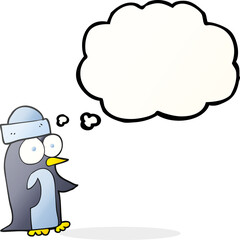 freehand drawn thought bubble cartoon penguin