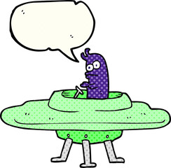 freehand drawn comic book speech bubble cartoon flying saucer