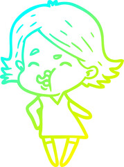 Fototapeta premium cold gradient line drawing of a cartoon girl pulling face