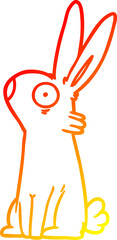 warm gradient line drawing of a cartoon startled rabbit