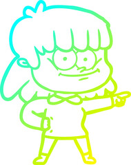 cold gradient line drawing of a cartoon girl smiling
