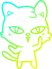 cold gradient line drawing of a cartoon cat