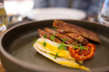 Grill roasted duck on plate