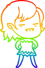 rainbow gradient line drawing of a cartoon undead vampire girl