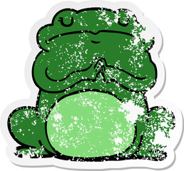 distressed sticker of a cartoon arrogant frog