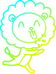 cold gradient line drawing of a happy cartoon lion