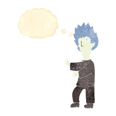 cartoon vampire man with thought bubble