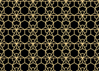 The geometric pattern with lines. Seamless vector background. Gold and black texture. Graphic modern pattern. Simple lattice graphic design