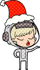 hand drawn comic book style illustration of a pretty astronaut girl wearing santa hat