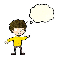 cartoon happy boy with thought bubble