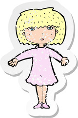 retro distressed sticker of a cartoon surprised woman