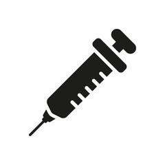 Syringe with Needle Silhouette Icon. Medical Injector Glyph Pictogram. Vaccine Injection Icon. Vaccination, Immunisation from Flu Disease Sign. Medicals Equipment. Isolated Vector Illustration