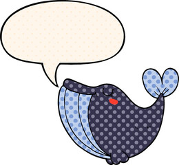 cartoon whale with speech bubble in comic book style