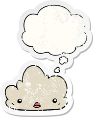 cute cartoon cloud with thought bubble as a distressed worn sticker