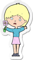 sticker of a cartoon woman with flower