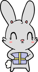 cute cartoon rabbit with present