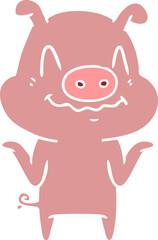nervous flat color style cartoon pig