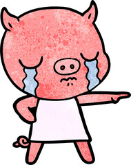 cartoon pig crying pointing