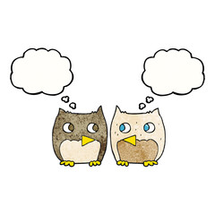 freehand drawn cute thought bubble textured cartoon owls