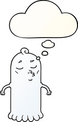 cartoon ghost with thought bubble in smooth gradient style