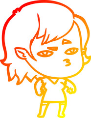 warm gradient line drawing of a cartoon vampire girl