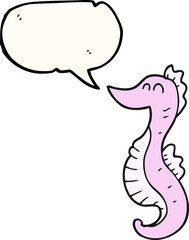 freehand drawn speech bubble cartoon seahorse