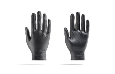 Blank black rubber gloves mockup, front and back view