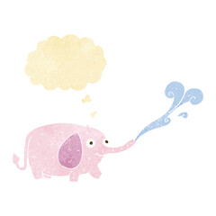 cartoon funny little elephant squirting water with thought bubble