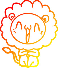 warm gradient line drawing of a happy cartoon lion