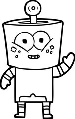 happy cartoon robot waving hello