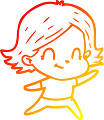 warm gradient line drawing of a cartoon friendly girl