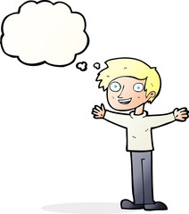 cartoon enthusiastic man with thought bubble