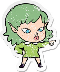 distressed sticker of a pretty cartoon elf girl