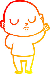 warm gradient line drawing of a cartoon bald man