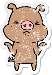 distressed sticker of a cartoon angry pig