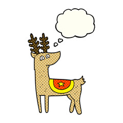 freehand drawn thought bubble cartoon reindeer