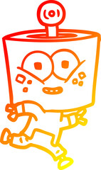 warm gradient line drawing of a happy cartoon robot running