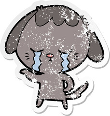 distressed sticker of a cartoon dog crying
