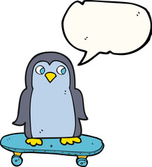 freehand drawn speech bubble cartoon penguin riding skateboard