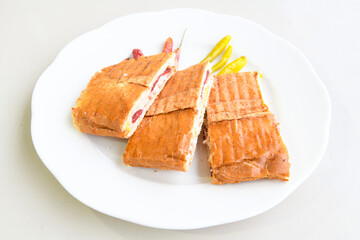 Turkish karisik atom Ayvalik tost ( kasarli bazlama tost) . Sucuklu, Kasarli, kavurmali karisik...