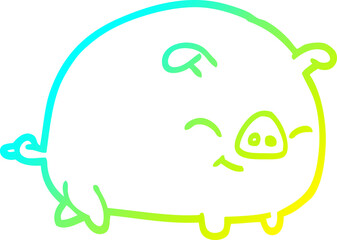 cold gradient line drawing of a cartoon pig